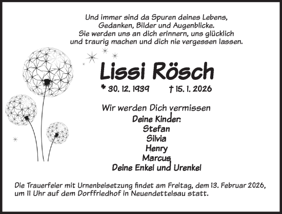 Traueranzeige von Lissi Rösch von Ansbach