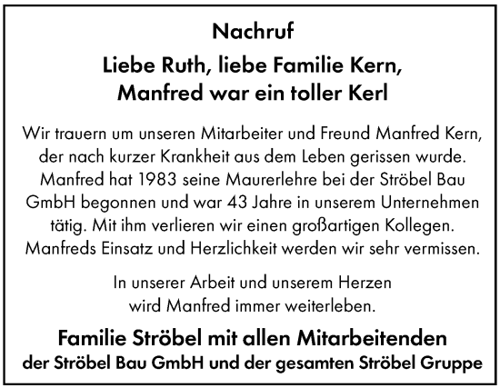 Traueranzeige von Manfred Kern von Rothenburg