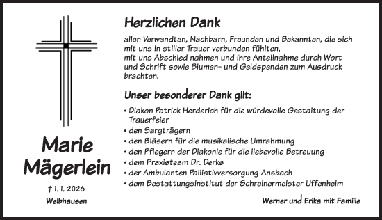 Traueranzeige von Marie Mägerlein von Neustadt/ Scheinfeld/ Uffenheim