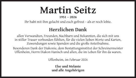 Traueranzeige von Martin Seitz von Neustadt/ Scheinfeld/ Uffenheim