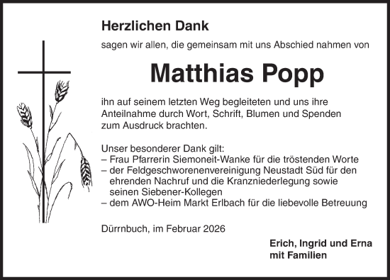 Traueranzeige von Matthias Popp von Neustadt/ Scheinfeld/ Uffenheim
