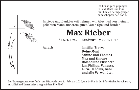 Traueranzeige von Max Rieber von Ansbach