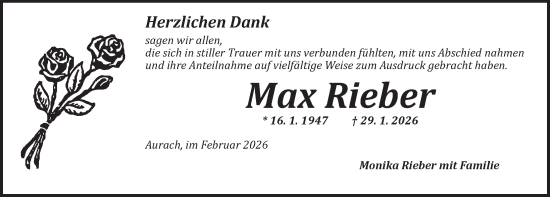 Traueranzeige von Max Rieber von Ansbach