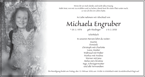 Traueranzeige von Michaela Engruber von Dinkelsbühl/ Feuchtwangen