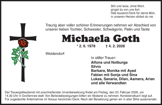 Traueranzeige von Michaela Goth von Dinkelsbühl/ Feuchtwangen