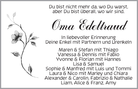 Traueranzeige von Oma Edeltraud  von Dinkelsbühl/ Feuchtwangen