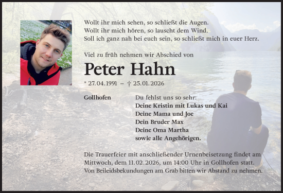 Traueranzeige von Peter Hahn von Neustadt/ Scheinfeld/ Uffenheim