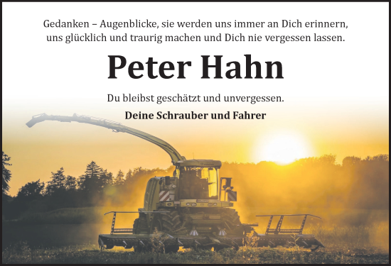 Traueranzeige von Peter Hahn von GE