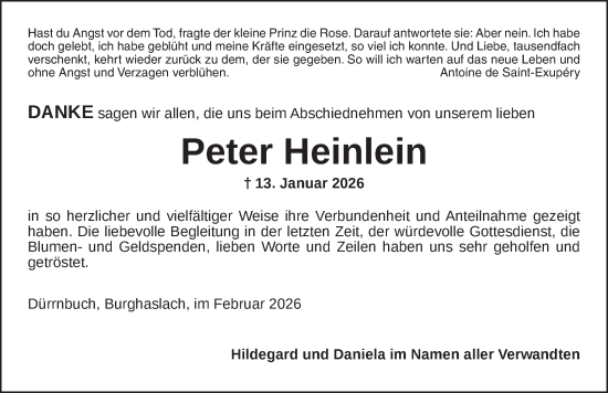 Traueranzeige von Peter Heinlein von Neustadt/ Scheinfeld/ Uffenheim