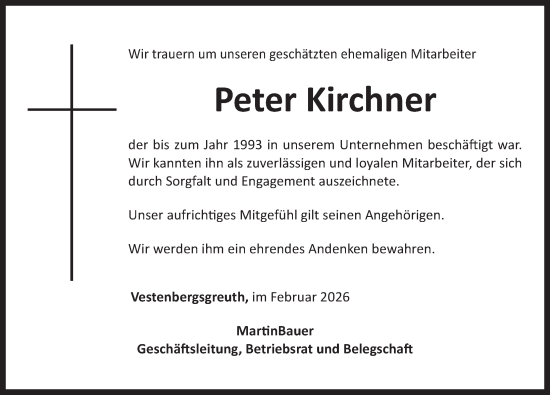 Traueranzeige von Peter Kirchner von Neustadt/ Scheinfeld/ Uffenheim