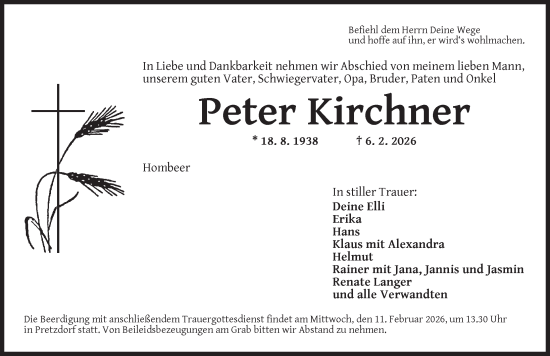 Traueranzeige von Peter Kirchner von Neustadt/ Scheinfeld/ Uffenheim