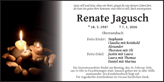Traueranzeige von Renate Jagusch von Dinkelsbühl/ Feuchtwangen