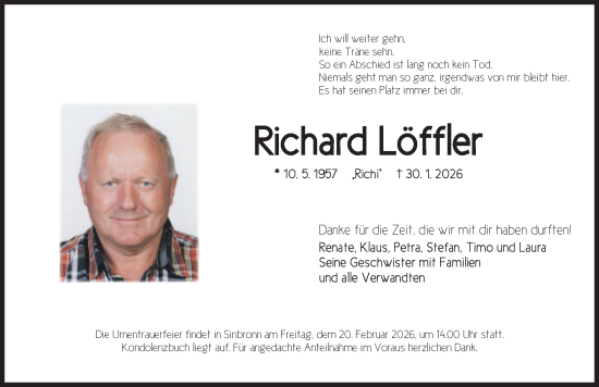 Traueranzeige von Richard Löffler von Dinkelsbühl/ Feuchtwangen