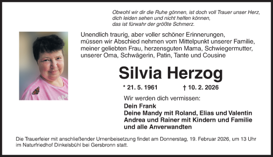 Traueranzeige von Silvia Herzog von Dinkelsbühl/ Feuchtwangen