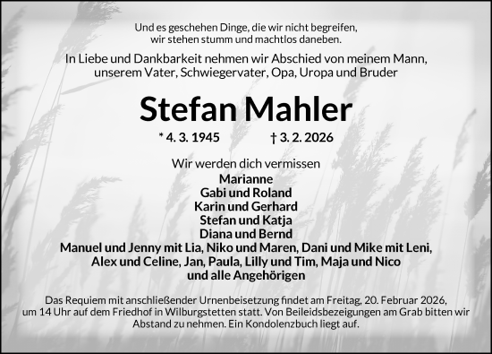 Traueranzeige von Stefan Mahler von Dinkelsbühl/ Feuchtwangen