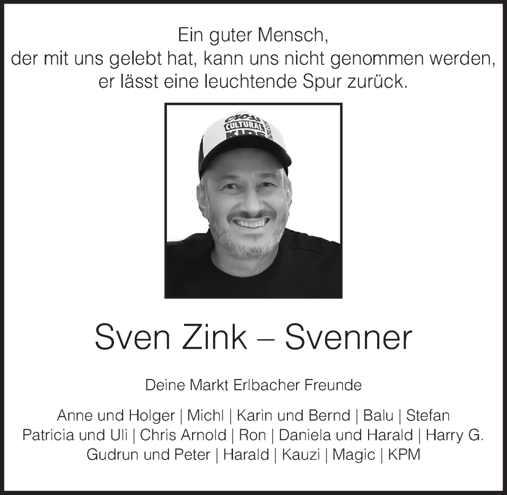  Traueranzeige für Sven Zink vom 07.02.2026 aus Neustadt/ Scheinfeld/ Uffenheim