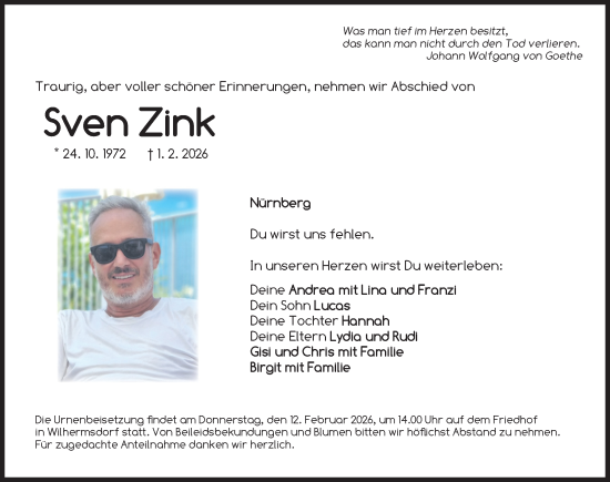 Traueranzeige von Sven Zink von Neustadt/ Scheinfeld/ Uffenheim