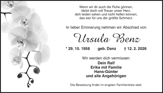 Traueranzeige von Ursula Benz von Neustadt/ Scheinfeld/ Uffenheim