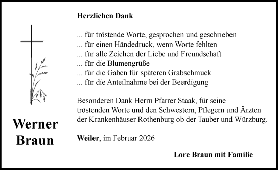 Traueranzeige von Werner Braun von Rothenburg