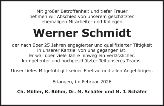 Traueranzeige von Werner Schmidt von Ansbach