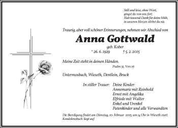 Traueranzeige von Anna Gottwald von Dinkelsbühl/ Feuchtwangen