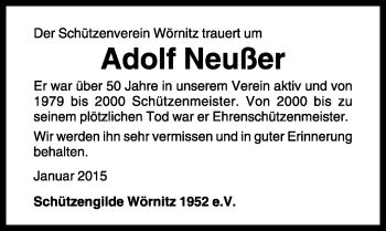 Traueranzeige von Adolf Neußer von Fränkische Landeszeitung