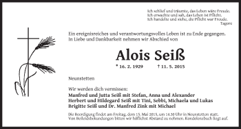 Traueranzeige von Alois Seiß von Dinkelsbühl/ Feuchtwangen