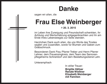 Traueranzeige von Else Weinberger von Dinkelsbühl/ Feuchtwangen