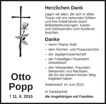 Traueranzeige von Otto Popp von Dinkelsbühl/ Feuchtwangen