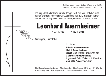 Traueranzeige von Leonhard Auernhe von Ansbach