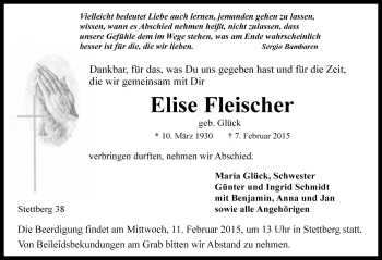 Traueranzeige von Elise Fleischer von Rothenburg
