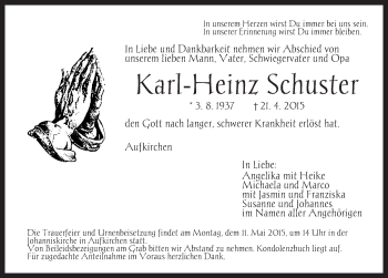 Traueranzeige von Karl-Heinz Schuster von Dinkelsbühl/ Feuchtwangen