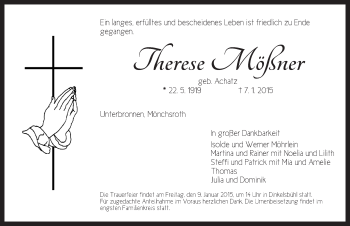 Traueranzeige von Therese Mößner von Dinkelsbühl/ Feuchtwangen