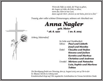 Traueranzeige von Anna Nagler von Dinkelsbühl/ Feuchtwangen