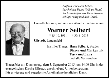 Traueranzeige von Werner Seibert von Neustadt/ Scheinfeld/ Uffenheim