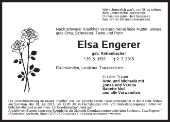 Traueranzeige von Elsa Engerer von Ansbach