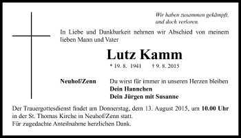 Traueranzeige von Lutz Kamm von Neustadt/ Scheinfeld/ Uffenheim