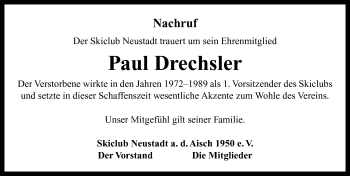 Traueranzeige von Paul Drechsler von Neustadt/ Scheinfeld/ Uffenheim