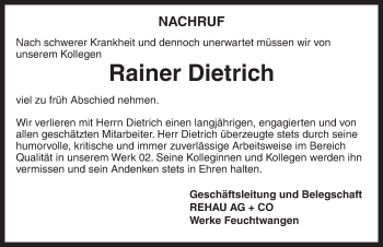 Traueranzeige von Rainer Dietrich von Dinkelsbühl/ Feuchtwangen