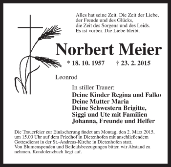Traueranzeige von Norbert Meier von Ansbach