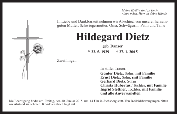 Traueranzeige von Hildegard Dietz von Ansbach