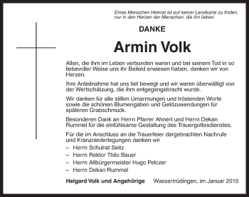 Traueranzeige von Armin Volk von Dinkelsbühl/ Feuchtwangen