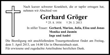 Traueranzeige von Gerhard Gröger von Neustadt/ Scheinfeld/ Uffenheim