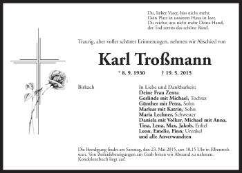 Traueranzeige von Karl Troßmann von Dinkelsbühl/ Feuchtwangen