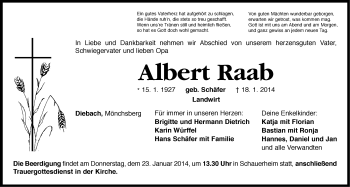 Traueranzeige von Albert Raab von Neustadt/ Scheinfeld/ Uffenheim