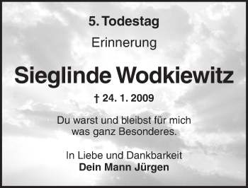 Traueranzeige von Sieglinde Wodkiewitz von Ansbach