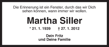 Traueranzeige von Martha Silier von Ansbach