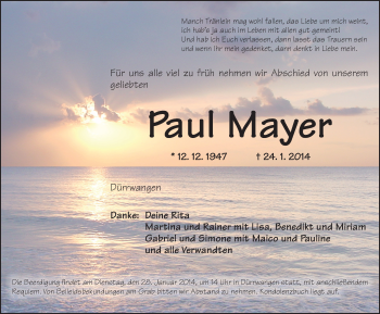 Traueranzeige von Paul Mayer von Dinkelsbühl/ Feuchtwangen