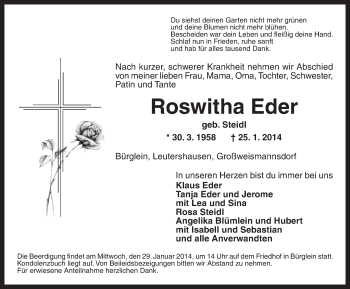 Traueranzeige von Roswitha Eder von Ansbach