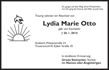 Traueranzeige von Lydia Marie Otto von Ansbach
